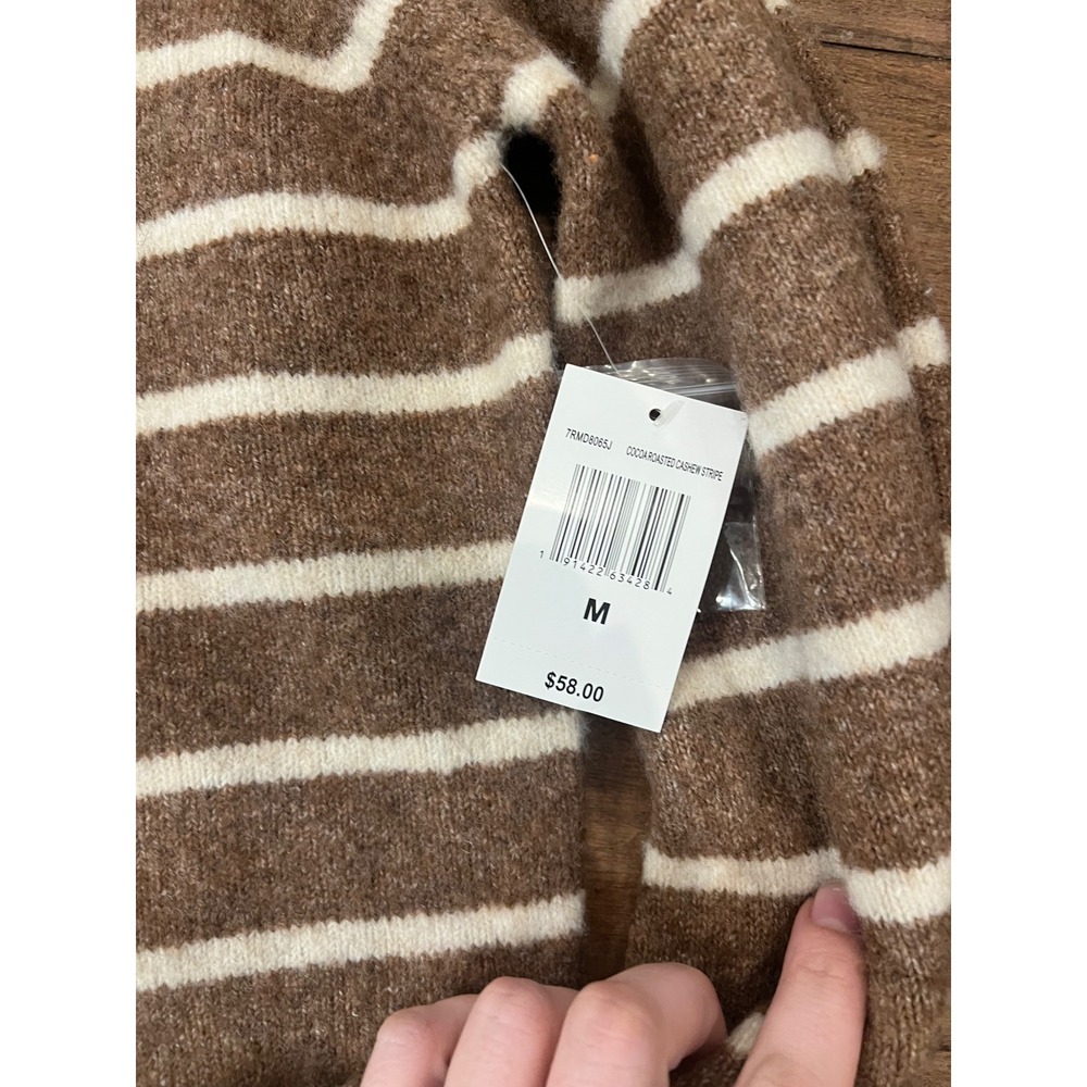 Rebecca Minkoff Brown Striped Puff Shoulder Button Accent Sweater NWT 7RMD8065J - Picture 4 of 7